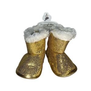Rising Star Infant Designer Gold Fur Lined boots 6-9m Size 2 NWT